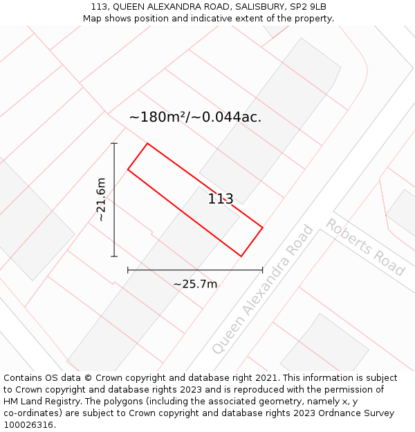 113, QUEEN ALEXANDRA ROAD, SALISBURY, SP2 9LB: Plot and title map