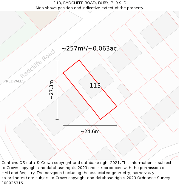 113, RADCLIFFE ROAD, BURY, BL9 9LD: Plot and title map