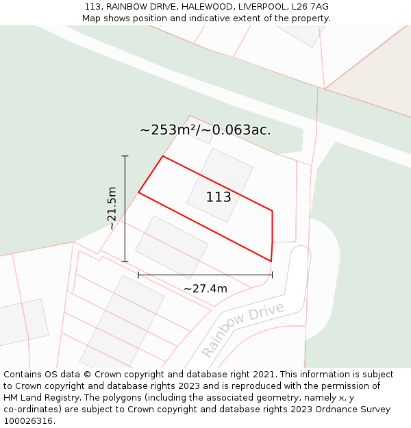 113, RAINBOW DRIVE, HALEWOOD, LIVERPOOL, L26 7AG: Plot and title map