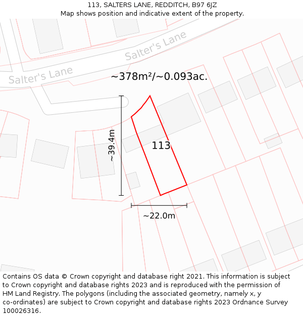 113, SALTERS LANE, REDDITCH, B97 6JZ: Plot and title map
