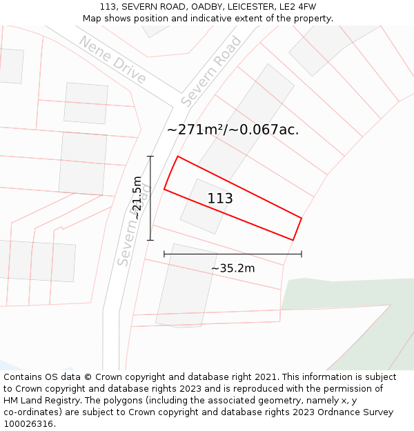 113, SEVERN ROAD, OADBY, LEICESTER, LE2 4FW: Plot and title map
