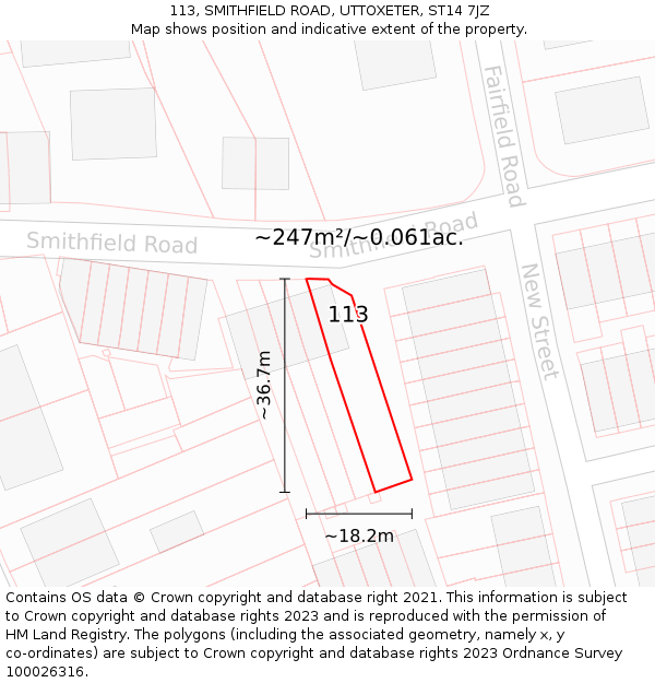 113, SMITHFIELD ROAD, UTTOXETER, ST14 7JZ: Plot and title map