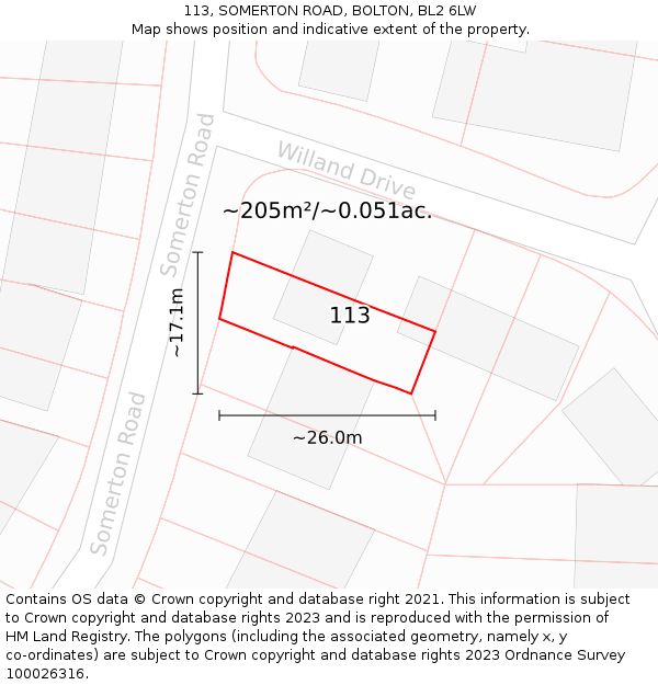 113, SOMERTON ROAD, BOLTON, BL2 6LW: Plot and title map