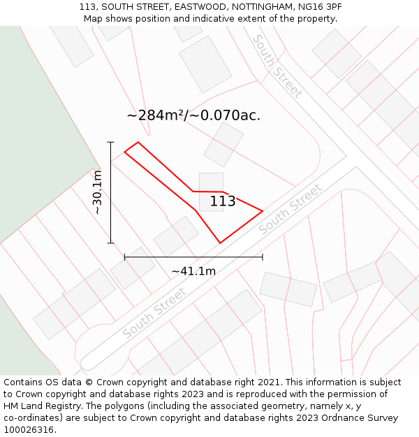 113, SOUTH STREET, EASTWOOD, NOTTINGHAM, NG16 3PF: Plot and title map