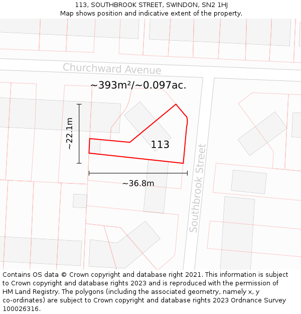 113, SOUTHBROOK STREET, SWINDON, SN2 1HJ: Plot and title map