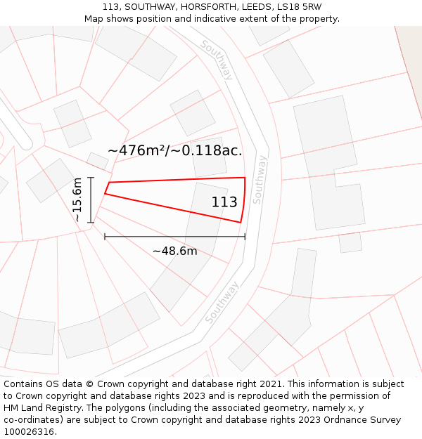 113, SOUTHWAY, HORSFORTH, LEEDS, LS18 5RW: Plot and title map