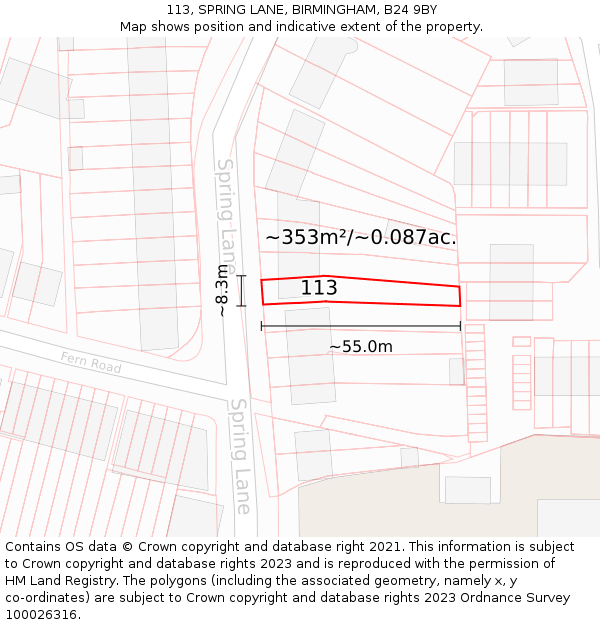 113, SPRING LANE, BIRMINGHAM, B24 9BY: Plot and title map