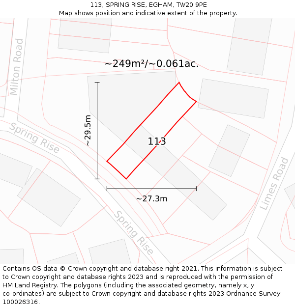 113, SPRING RISE, EGHAM, TW20 9PE: Plot and title map