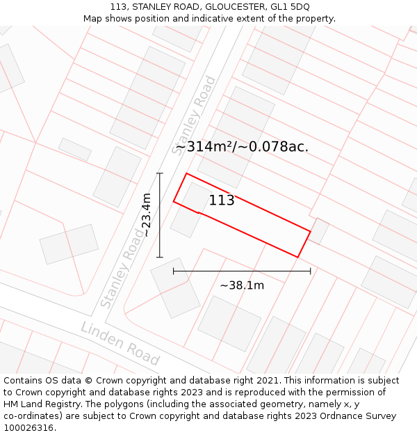 113, STANLEY ROAD, GLOUCESTER, GL1 5DQ: Plot and title map