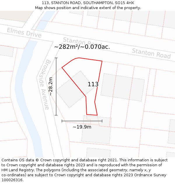 113, STANTON ROAD, SOUTHAMPTON, SO15 4HX: Plot and title map