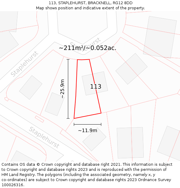 113, STAPLEHURST, BRACKNELL, RG12 8DD: Plot and title map