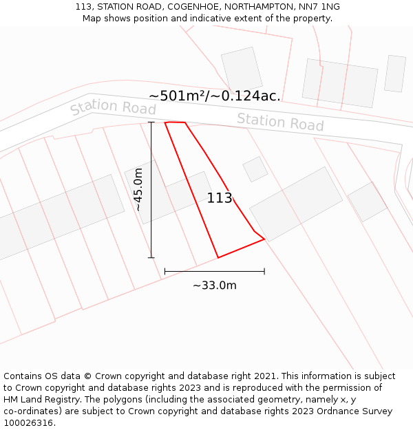 113, STATION ROAD, COGENHOE, NORTHAMPTON, NN7 1NG: Plot and title map