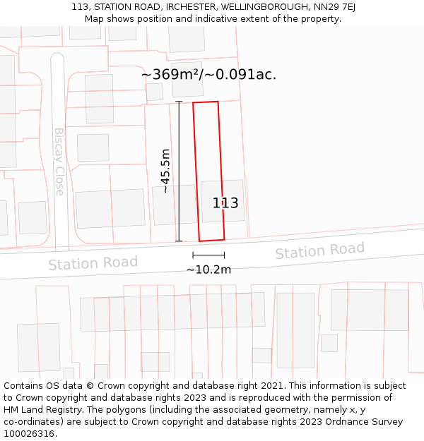 113, STATION ROAD, IRCHESTER, WELLINGBOROUGH, NN29 7EJ: Plot and title map