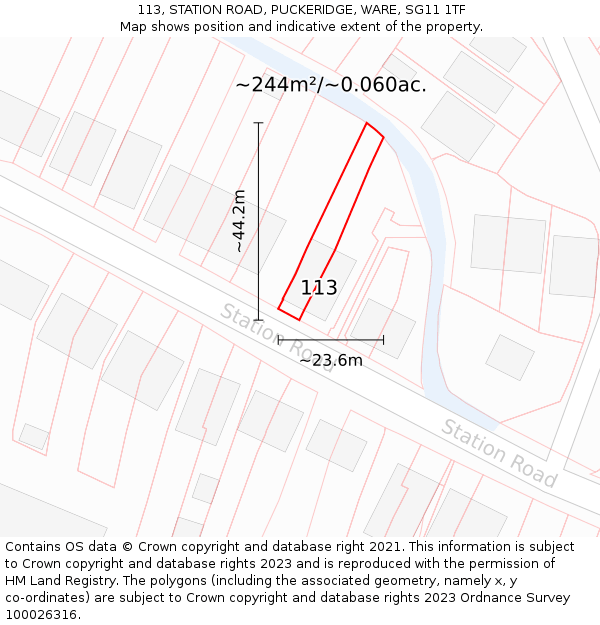 113, STATION ROAD, PUCKERIDGE, WARE, SG11 1TF: Plot and title map