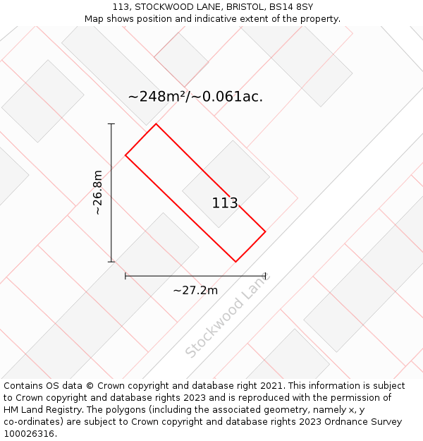 113, STOCKWOOD LANE, BRISTOL, BS14 8SY: Plot and title map