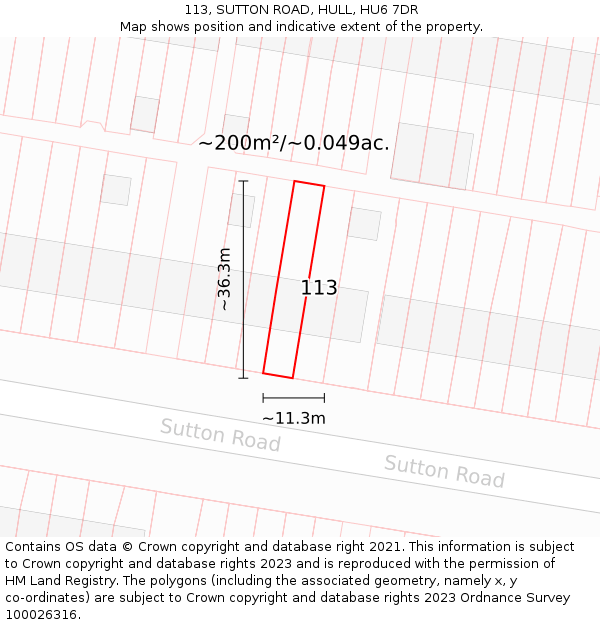 113, SUTTON ROAD, HULL, HU6 7DR: Plot and title map