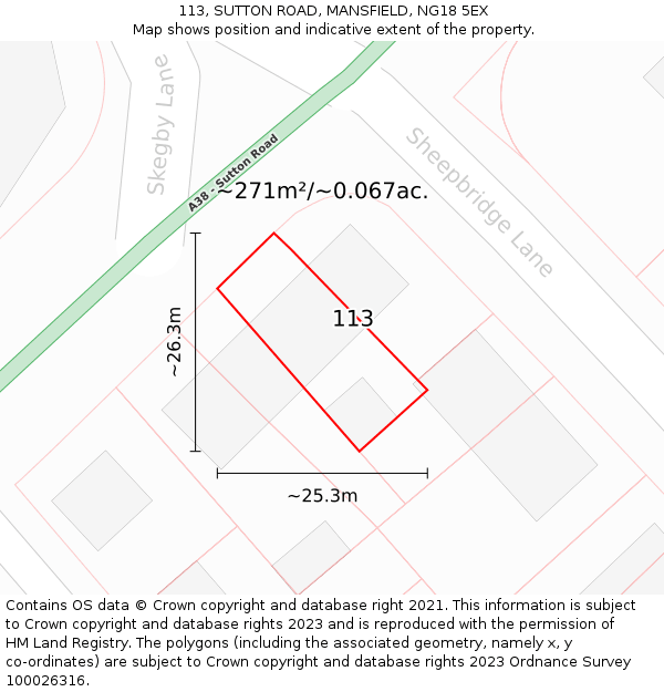 113, SUTTON ROAD, MANSFIELD, NG18 5EX: Plot and title map