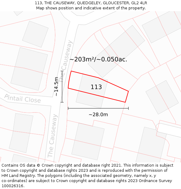 113, THE CAUSEWAY, QUEDGELEY, GLOUCESTER, GL2 4LR: Plot and title map
