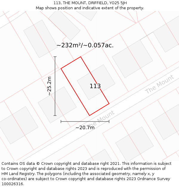 113, THE MOUNT, DRIFFIELD, YO25 5JH: Plot and title map