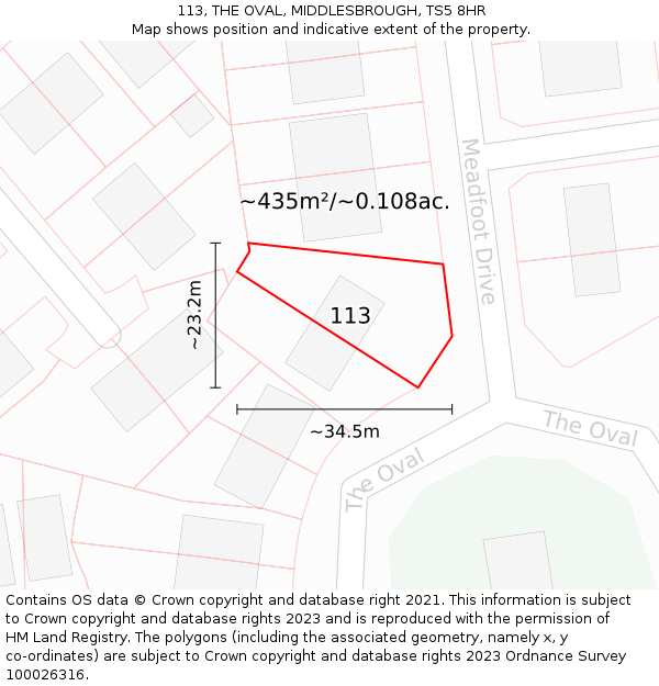 113, THE OVAL, MIDDLESBROUGH, TS5 8HR: Plot and title map