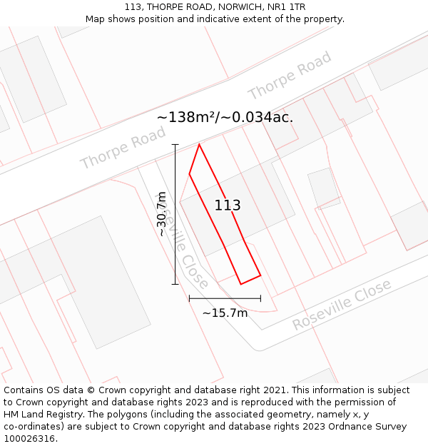 113, THORPE ROAD, NORWICH, NR1 1TR: Plot and title map