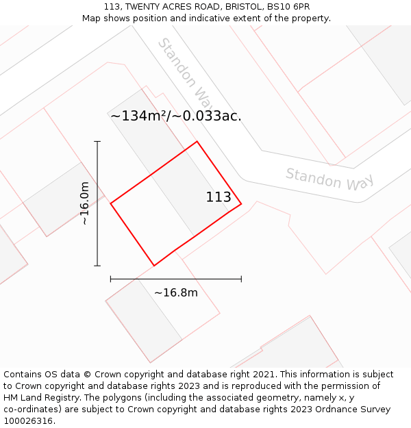 113, TWENTY ACRES ROAD, BRISTOL, BS10 6PR: Plot and title map