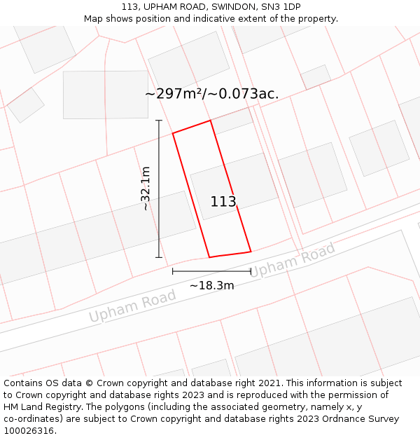 113, UPHAM ROAD, SWINDON, SN3 1DP: Plot and title map