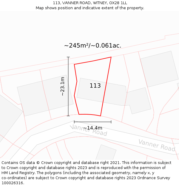 113, VANNER ROAD, WITNEY, OX28 1LL: Plot and title map