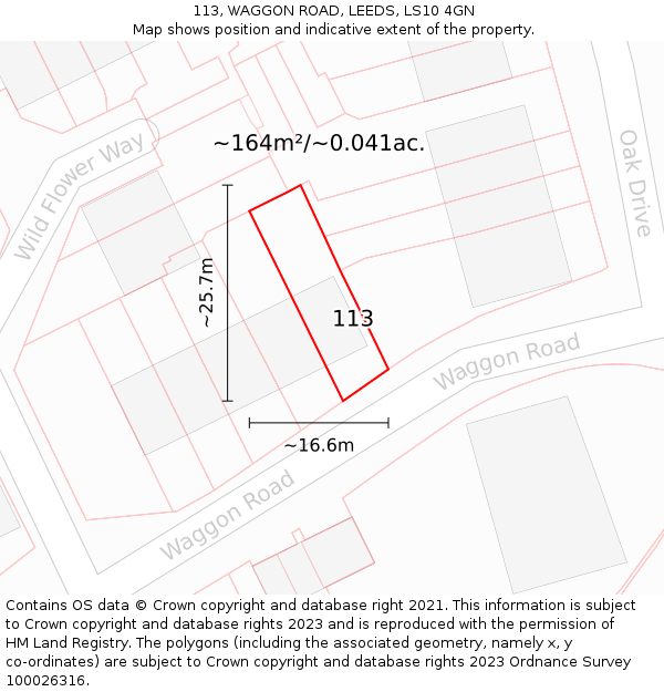 113, WAGGON ROAD, LEEDS, LS10 4GN: Plot and title map
