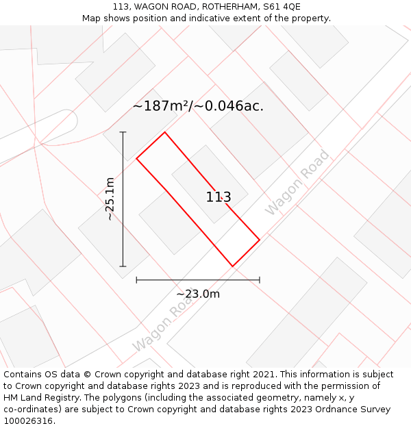 113, WAGON ROAD, ROTHERHAM, S61 4QE: Plot and title map