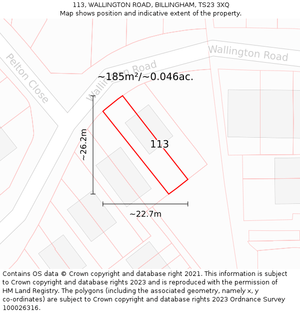 113, WALLINGTON ROAD, BILLINGHAM, TS23 3XQ: Plot and title map