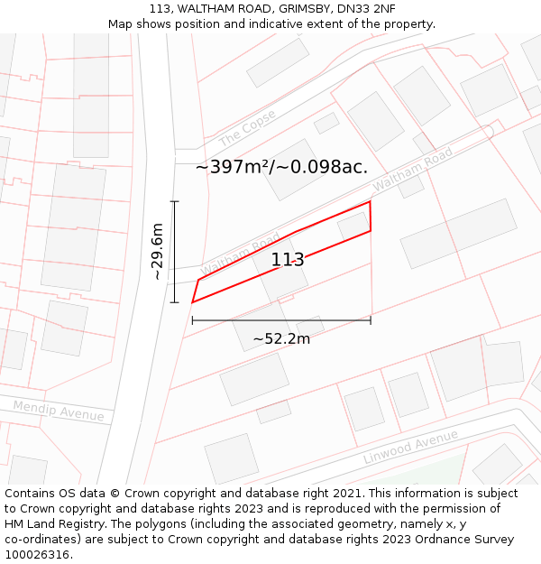 113, WALTHAM ROAD, GRIMSBY, DN33 2NF: Plot and title map