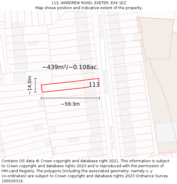 113, WARDREW ROAD, EXETER, EX4 1EZ: Plot and title map