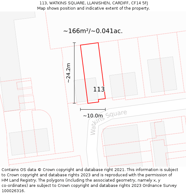113, WATKINS SQUARE, LLANISHEN, CARDIFF, CF14 5FJ: Plot and title map