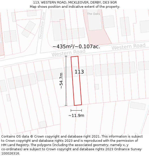 113, WESTERN ROAD, MICKLEOVER, DERBY, DE3 9GR: Plot and title map