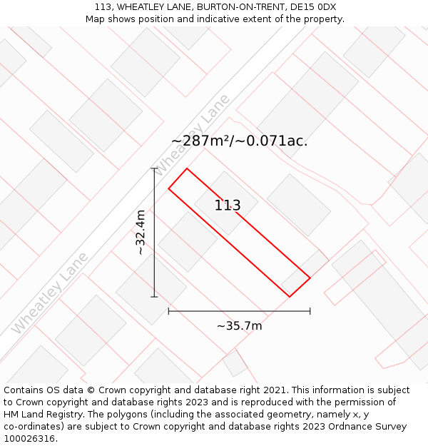 113, WHEATLEY LANE, BURTON-ON-TRENT, DE15 0DX: Plot and title map