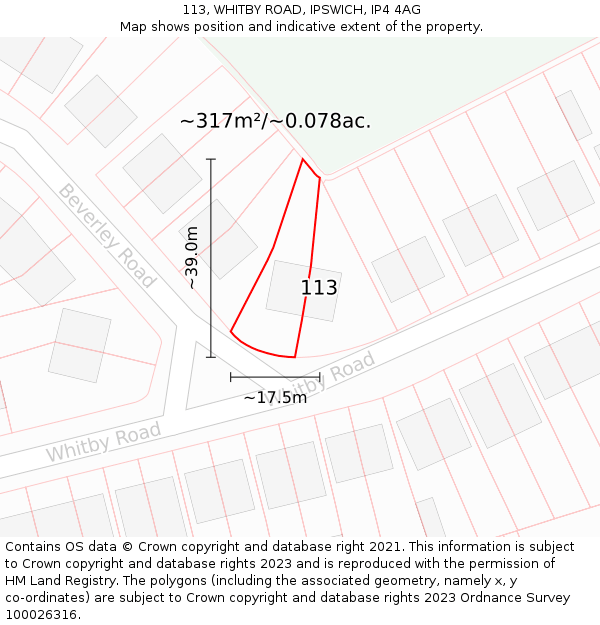 113, WHITBY ROAD, IPSWICH, IP4 4AG: Plot and title map