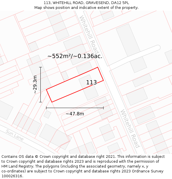 113, WHITEHILL ROAD, GRAVESEND, DA12 5PL: Plot and title map