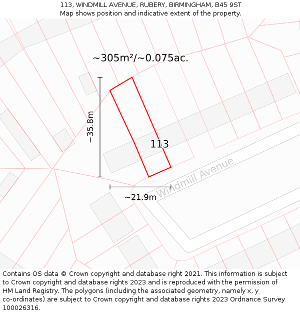 113, WINDMILL AVENUE, RUBERY, BIRMINGHAM, B45 9ST: Plot and title map