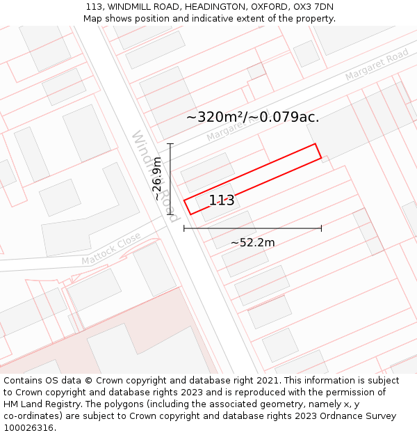 113, WINDMILL ROAD, HEADINGTON, OXFORD, OX3 7DN: Plot and title map