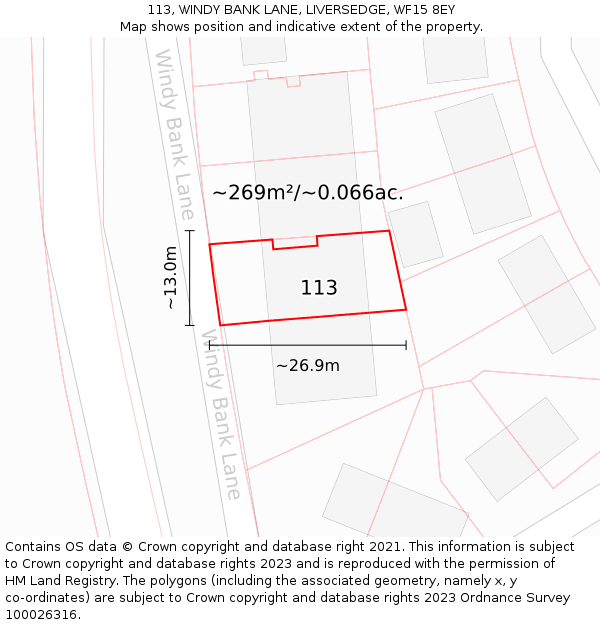 113, WINDY BANK LANE, LIVERSEDGE, WF15 8EY: Plot and title map
