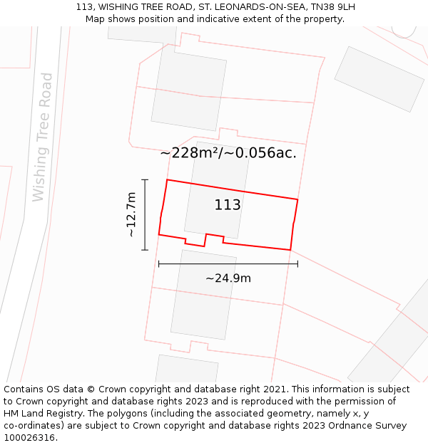 113, WISHING TREE ROAD, ST. LEONARDS-ON-SEA, TN38 9LH: Plot and title map