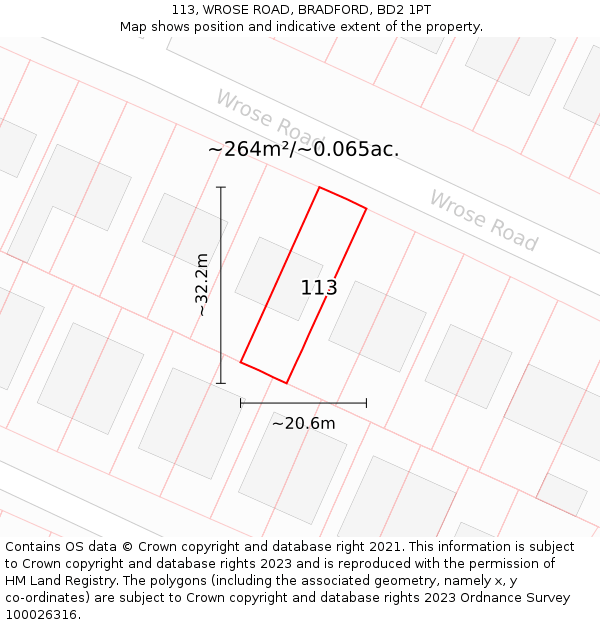 113, WROSE ROAD, BRADFORD, BD2 1PT: Plot and title map