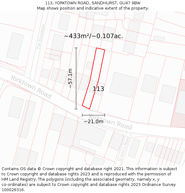 113, YORKTOWN ROAD, SANDHURST, GU47 9BW: Plot and title map