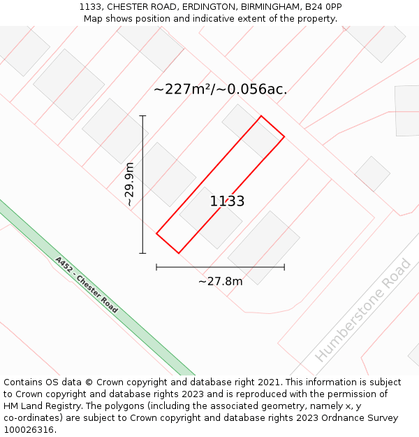 1133, CHESTER ROAD, ERDINGTON, BIRMINGHAM, B24 0PP: Plot and title map