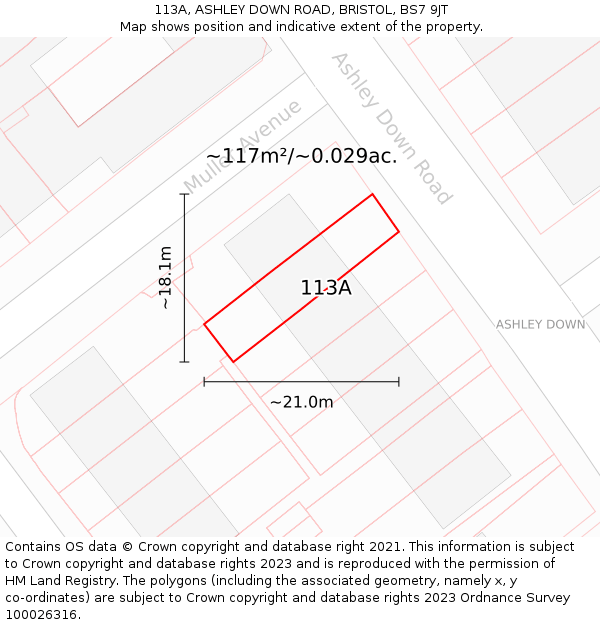 113A, ASHLEY DOWN ROAD, BRISTOL, BS7 9JT: Plot and title map