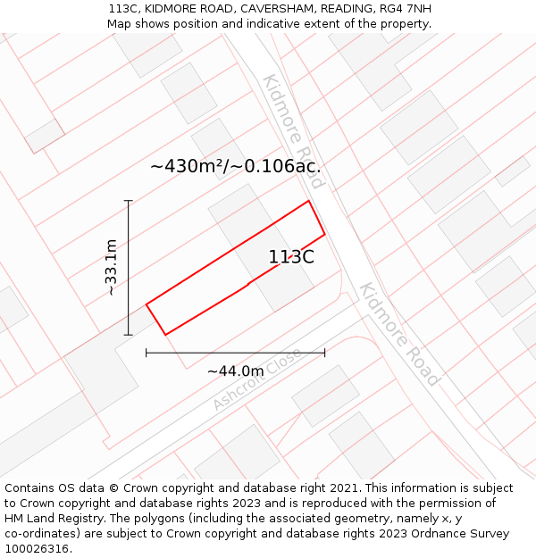 113C, KIDMORE ROAD, CAVERSHAM, READING, RG4 7NH: Plot and title map