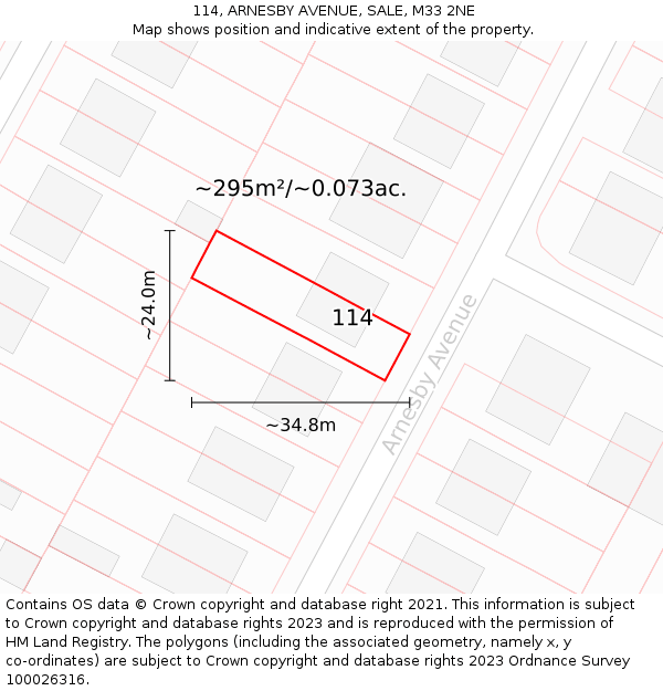 114, ARNESBY AVENUE, SALE, M33 2NE: Plot and title map