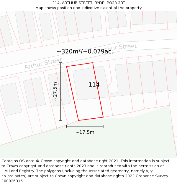 114, ARTHUR STREET, RYDE, PO33 3BT: Plot and title map