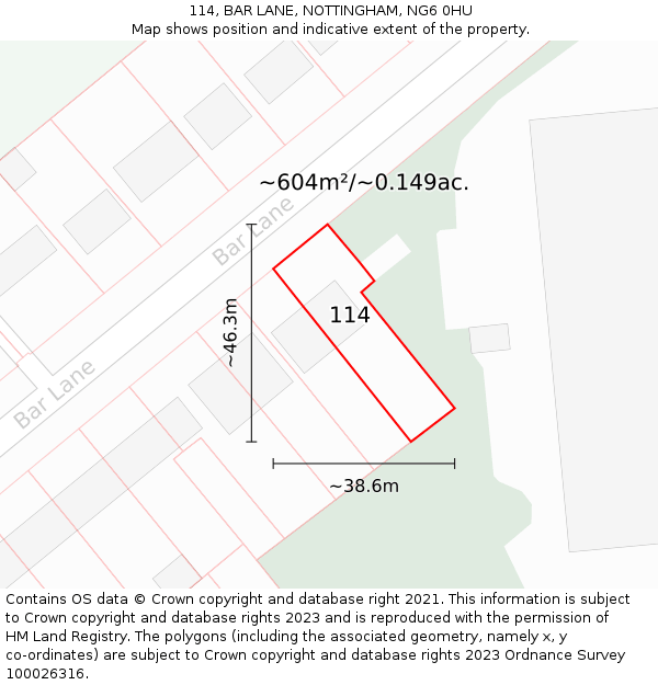 114, BAR LANE, NOTTINGHAM, NG6 0HU: Plot and title map